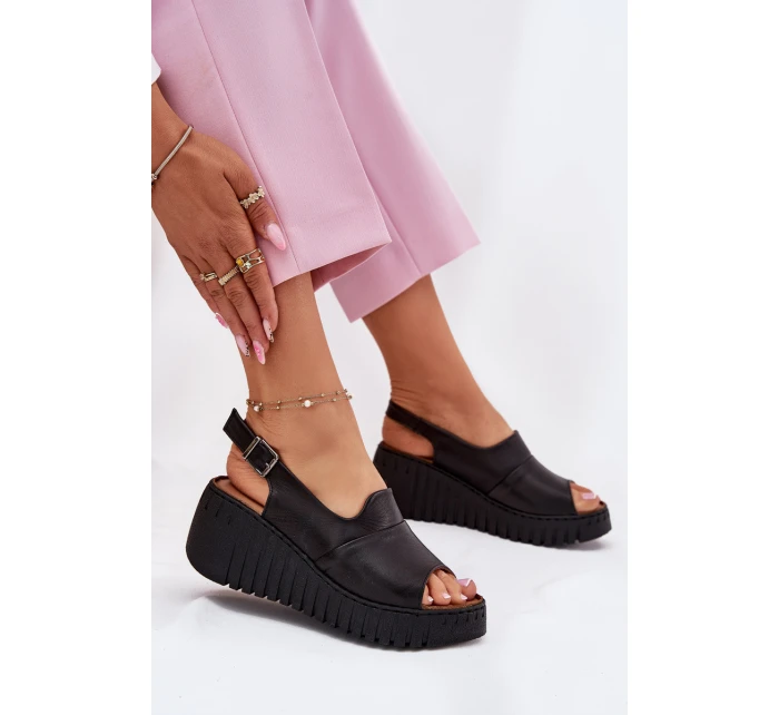Dámské Sandály Z Přírodní Kůže Na Klínu Artiker Černé 54C0791