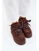 Šněrovací Zimní Boty Ženy Na Platformě Vyteplené Kožešinou Hnědé Tavelle