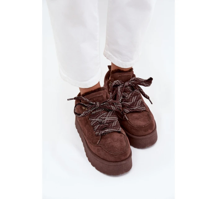 Šněrovací Zimní Boty Ženy Na Platformě Vyteplené Kožešinou Hnědé Tavelle