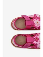 Dětské domácí pantofle na suchý zip s květinovým vzorem Barefoot Froddo Cannvas G1700439-4 Růžové