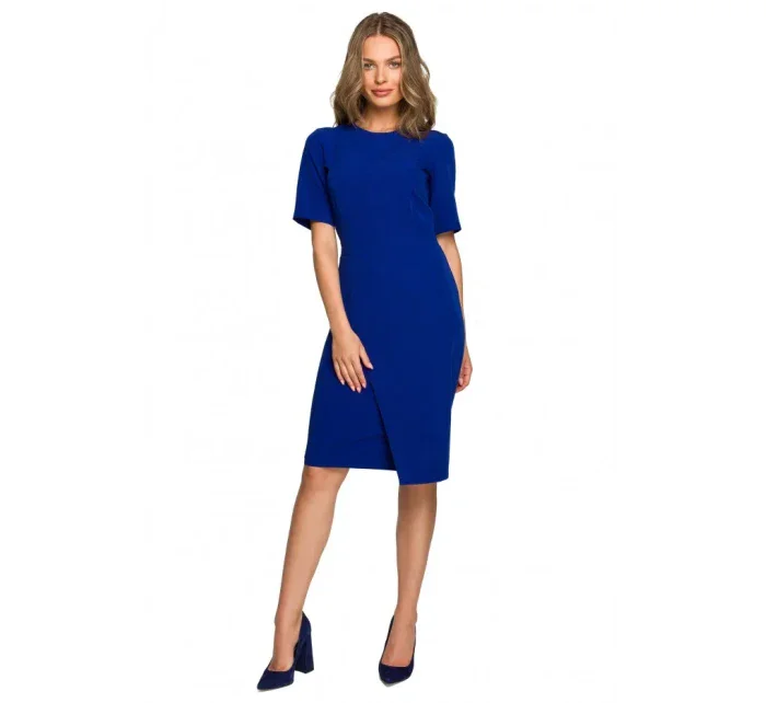 S317 Pouzdrové šaty s dvojitým předním dílem - královská modř