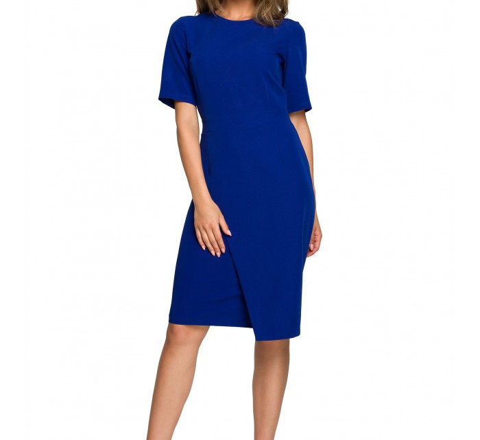 S317 Pouzdrové šaty s dvojitým předním dílem - královská modř