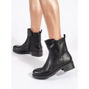 Exkluzívní černé  kotníčkové boty dámské na širokém podpatku