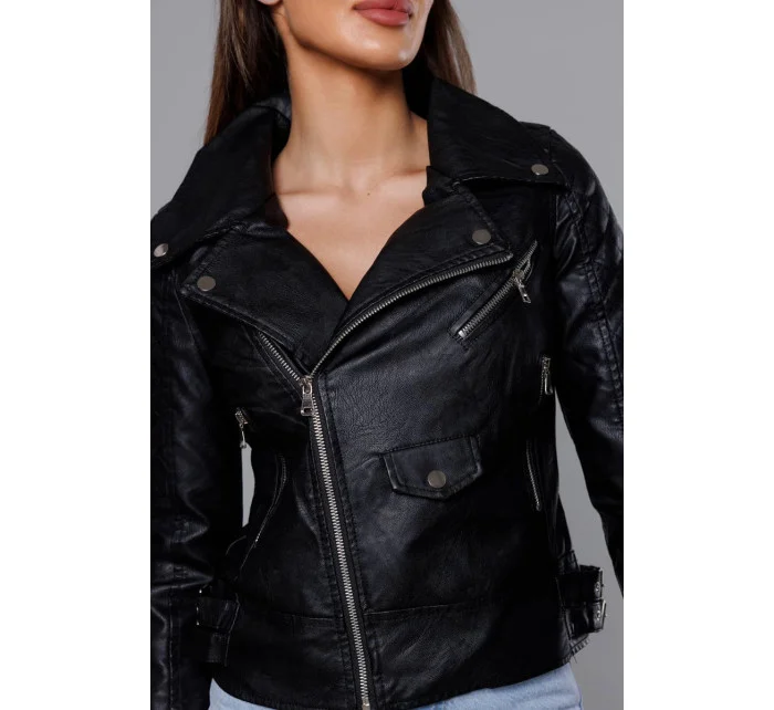 Černá bunda ramoneska s klopami model 18117106 - Forget me not FASHION