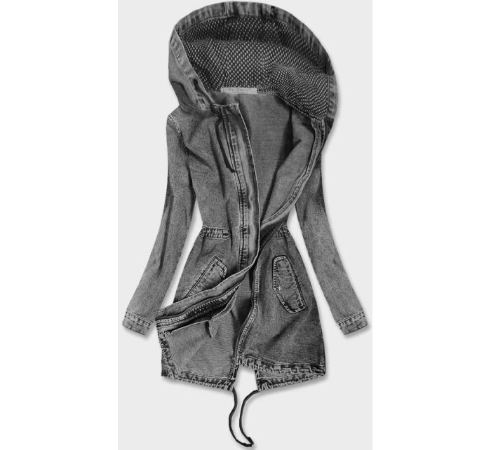 Dlouhá černá dámská džínová bunda s kapucí (C122-H)