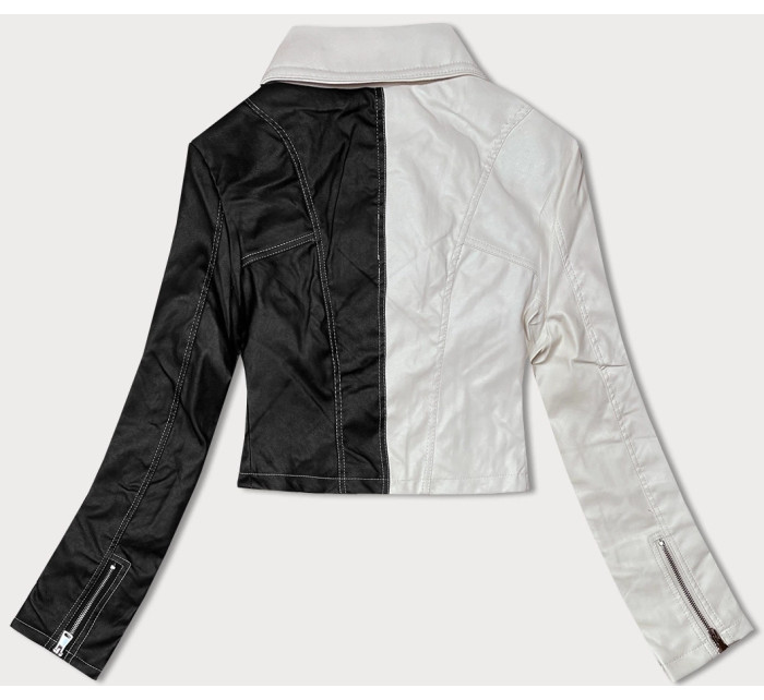Černo-ecru dvoubarevná bunda ramoneska J Style s kapsami (11Z8108)