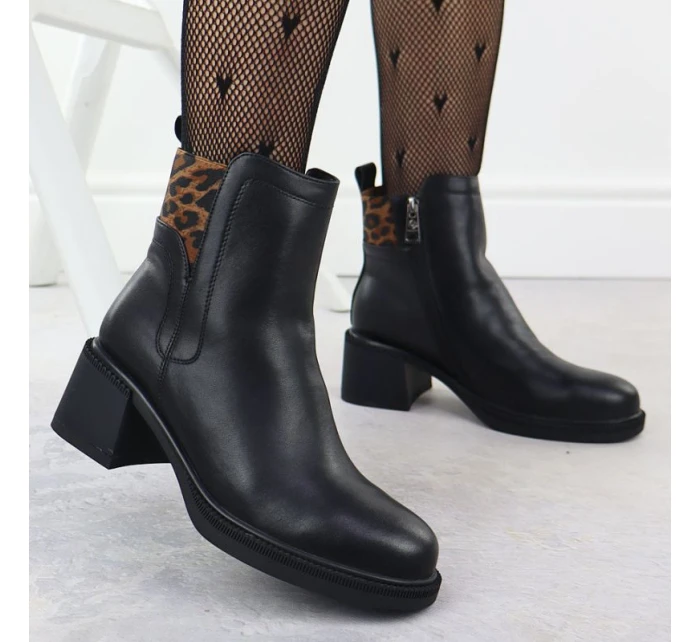 Černé kožené boty na jehlovém podpatku model 21905469 - VINCEZA