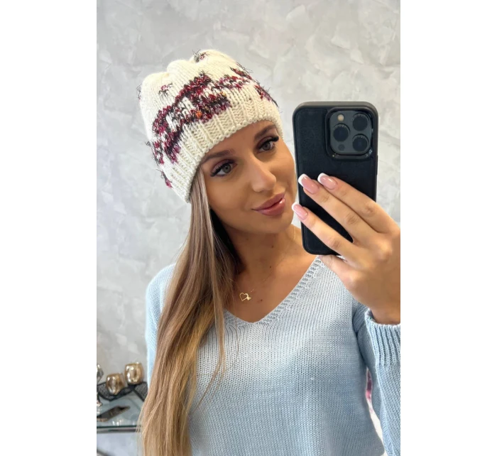 Dámská čepice Otylia K387 ecru+bordeaux Dámská čepice Otylia K387 ecru+bordeaux