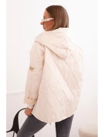 Dámská prošívaná bunda s kapucí světle béžová