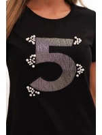 Dámská bavlněná blůza s krátkým rukávem a nášivkou s perličkami černá