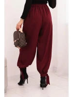 Dámské kalhoty s širokým nohavicí a zavazováním dole bordové
