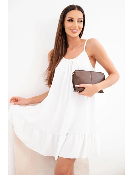 Dámské viskózové šaty na ramínkách s volánkem a zavazováním bílá