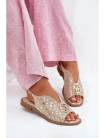 Kožené Sandály Na Plochém Podpatku S Ozdobou model 21696730 Zlaté - S.Barski