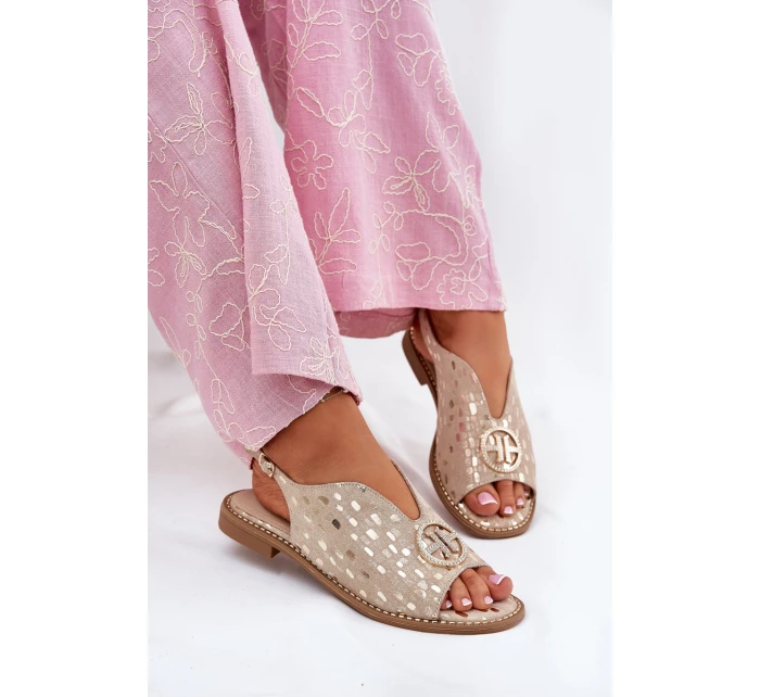 Kožené Sandály Na Plochém Podpatku S Ozdobou model 21696730 Zlaté - S.Barski