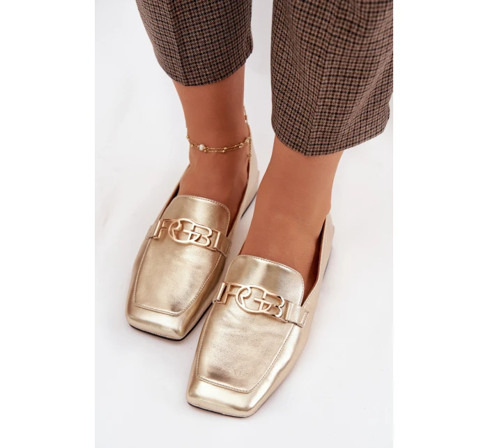 Kožené dámské mokasiny s ozdobným detailem model 22031810 zlaté - D&A