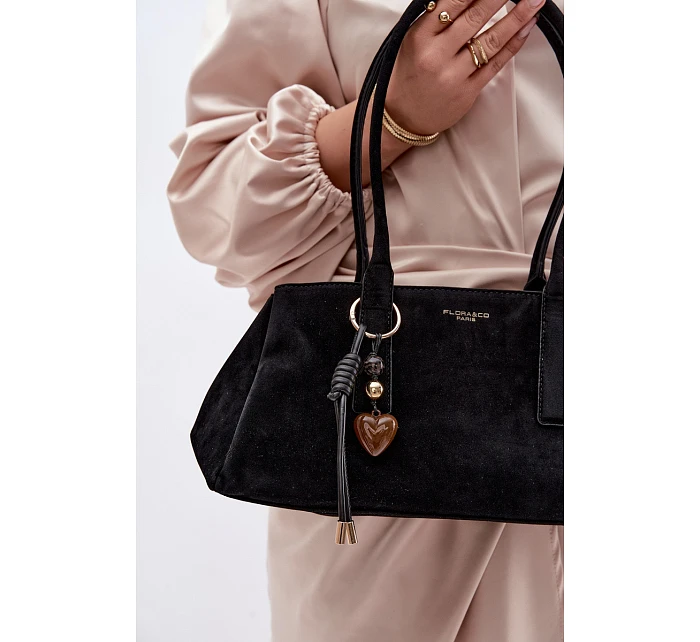 Eko semišová kabelka s přívěskem Černá model 22111620 - Flora&Co