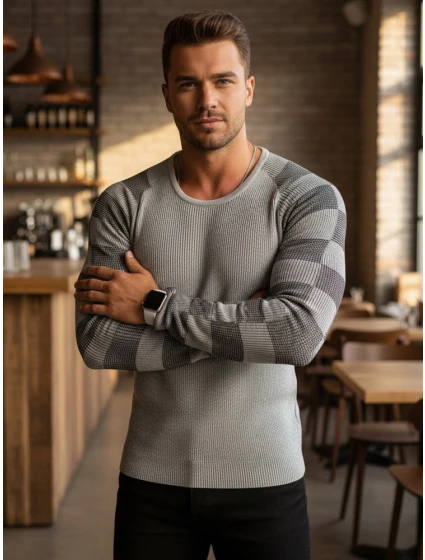 Pánský svetr přes hlavu ecru FashionStreet WX1636