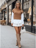 Dámský svetr 2 v 1 s bílou košilí CELESTIA camel FashionStreet MY2216