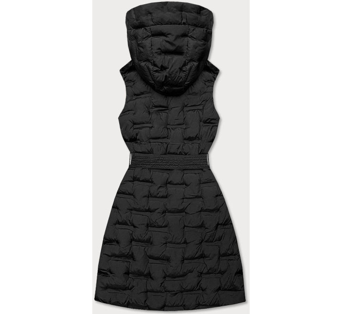 Dlouhá černá dámská vesta s páskem (JIN217)