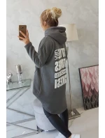 Zateplená mikina s dlouhými zády a kapucí v grafitové barvě