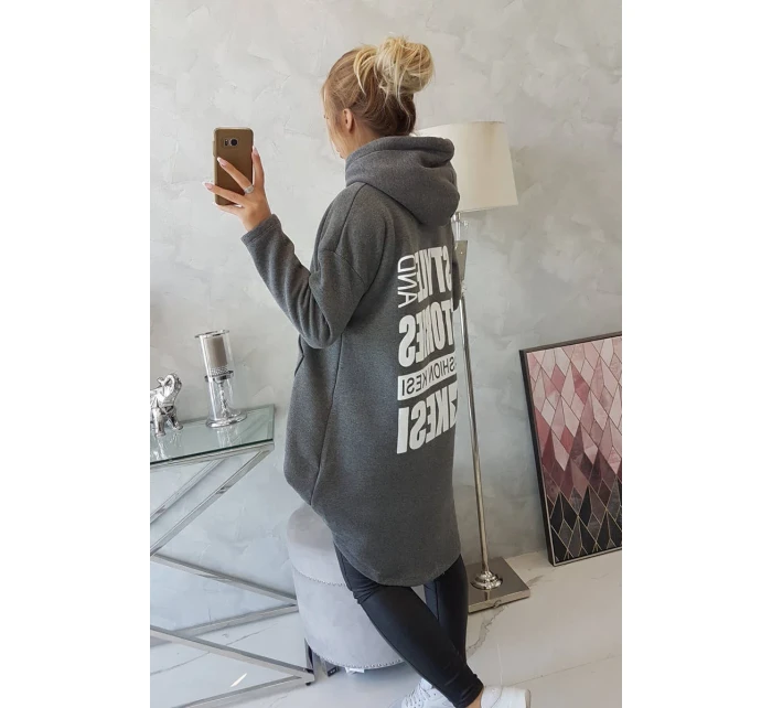 Zateplená mikina s dlouhými zády a kapucí v grafitové barvě