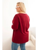 Dámská blůza Plus Size bavlněná s kulatým výstřihem bordová Dámská blůza Plus Size bavlněná s kulatým výstřihem bordová
