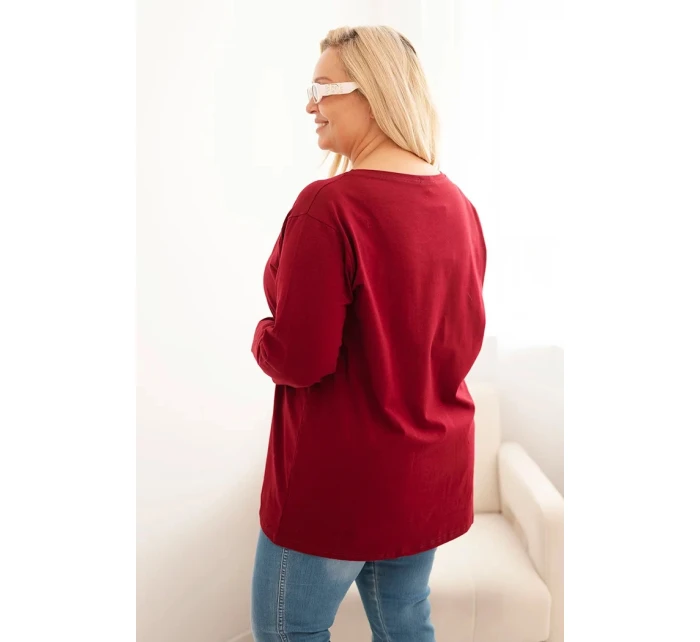 Dámská blůza Plus Size bavlněná s kulatým výstřihem bordová Dámská blůza Plus Size bavlněná s kulatým výstřihem bordová
