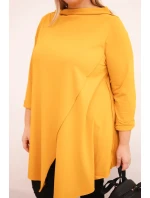 Dámská bavlněná blůza Plus Size asymetrická s ohrnovacími rukávy hořčicová Dámská bavlněná blůza Plus Size asymetrická s ohrnovacími rukávy hořčicová