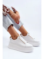 Dámské kožené tenisky na platformě model 21649096 bílé - CheBello