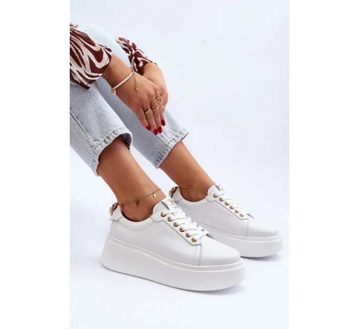 Dámské kožené tenisky na platformě model 21649096 bílé - CheBello