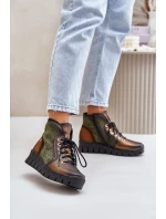 Kožené Boty Na Platformě A Klínu Maciejka 06702-09 Zeleno-Zlaté