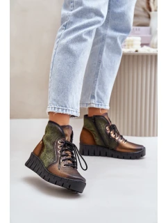 Kožené Boty Na Platformě A Klínu Maciejka 06702-09 Zeleno-Zlaté