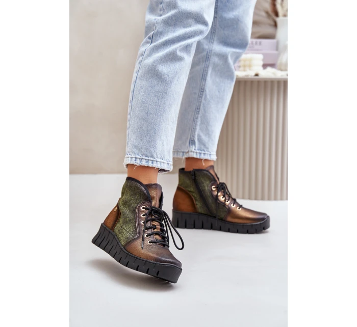 Kožené Boty Na Platformě A Klínu Maciejka 06702-09 Zeleno-Zlaté