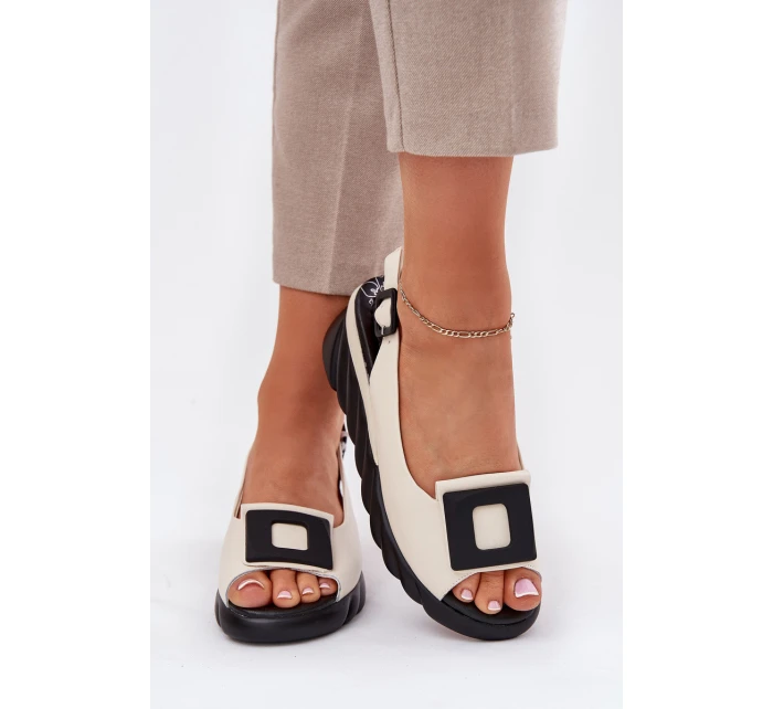 Kožené Dámské Sandály Na Klínu s Dekorací Artiker 56C1570 Béžové