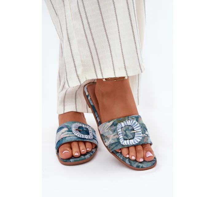 Ploché Dámské Pantofle S Ozdobnou Sponou Modré Clariola Ploché Dámské Pantofle S Ozdobnou Sponou Modré Clariola