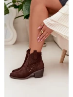 Dámské perforované kotníkové boty boty na podpatku  Čokoládové model 22007407 - S.Barski