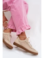 Kožené semišové dámské tenisky s síťovinou model 22027653 Béžové - Zazoo