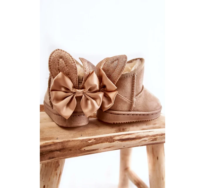 Dívčí teplé sněhule s mašlemi Béžove Meriva