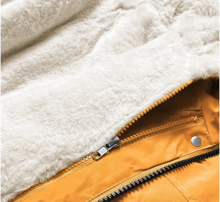 Žluto-ecru teplá dámská zimní bunda (w629) Žluto-ecru teplá dámská zimní bunda (w629)