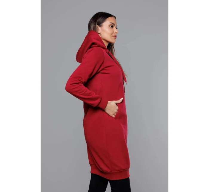 Dlouhá tepláková mikina ve vínové bordó barvě model 17793369 - J.STYLE Dlouhá tepláková mikina ve vínové bordó barvě model 17793369 - J.STYLE