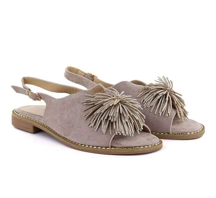 Dámské ploché sandály s flitry khaki Potocki model 22072419 Dámské ploché sandály s flitry khaki Potocki model 22072419