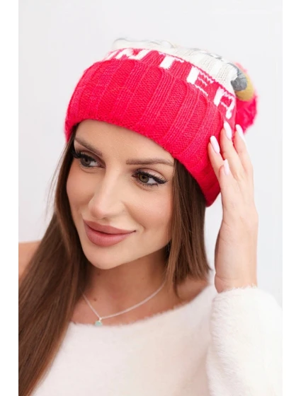 Dámská zimní čepice s vlnou a nápisem s velkým bambulí K422 fuchsie Dámská zimní čepice s vlnou a nápisem s velkým bambulí K422 fuchsie