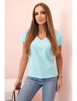 Dámská bavlněná halenka s výstřihem do V a krátkým rukávem mátová