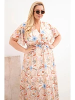 Dámské šaty Plus Size s květinami se zavazováním béžová