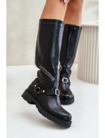 Zateplené dámské kozačky na zip z ekologické kůže černé model 21670685 - Boto