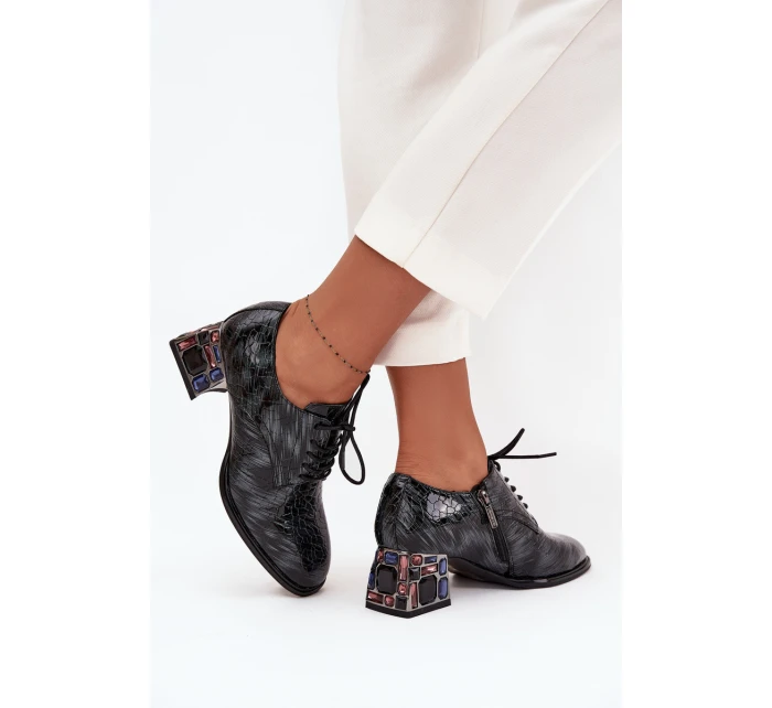 Kožené lakované dámské lodičky na podpatku s krystaly Artiker 57C0072 šedé