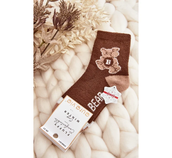 Mládežnické teplé ponožky s medvídkem, hnědé Mládežnické teplé ponožky s medvídkem, hnědé