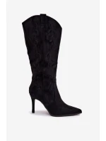 Dámské kozačky na podpatku – „kovbojky“ z eko‑semiše Belonia (černé) Dámské kozačky na podpatku – „kovbojky“ z eko‑semiše Belonia (černé)