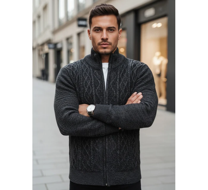 Pánský rozepínací svetr tmavě šedý FashionStreet WX2252z Pánský rozepínací svetr tmavě šedý FashionStreet WX2252z