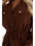 651-1 Šaty midi s knoflíky a páskem - čokoládové 651-1 Šaty midi s knoflíky a páskem - čokoládové